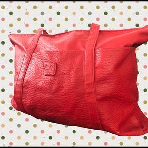 Vintage - Large Red Faux Leather Tote Bag